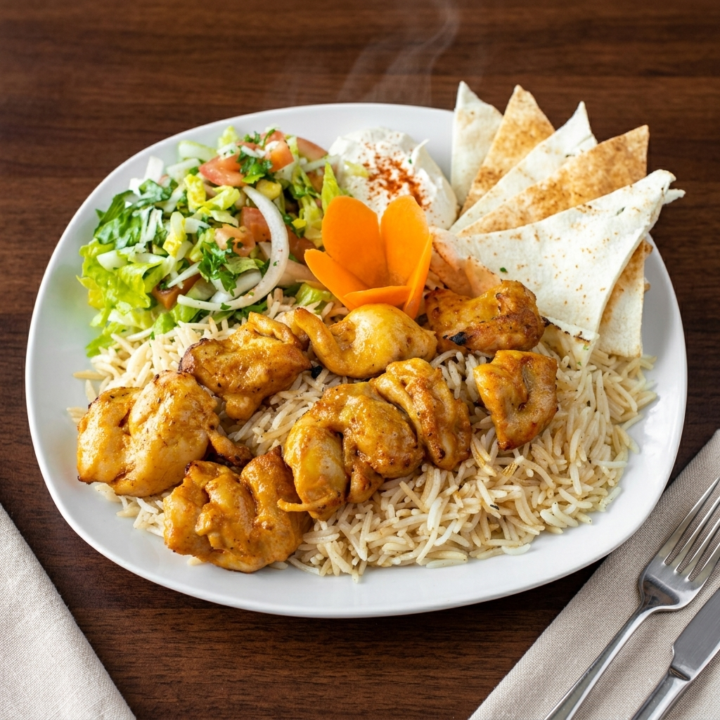 Afghan kabab platter with rice at Choice Shawarma in Edmonton, AB